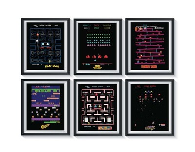 Retro Arcade Art Print Set of 6 8x10 Pac-Man Donkey Kong Frogger Poster UNFRAMED