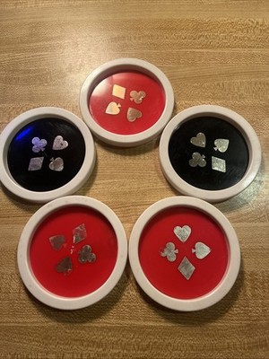 Vintage 70 s bar Set 5 plastic Drink Coasters Black Red Playing Card Designs 