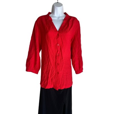 VTG White Stag Plus XL Red Boho Button Up Blouse Lightweight Minimalist Coastal