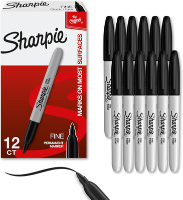 Permanent Markers, Fine Tip, Black, 12 Count - Office Supplies, Quick Drying, Fa