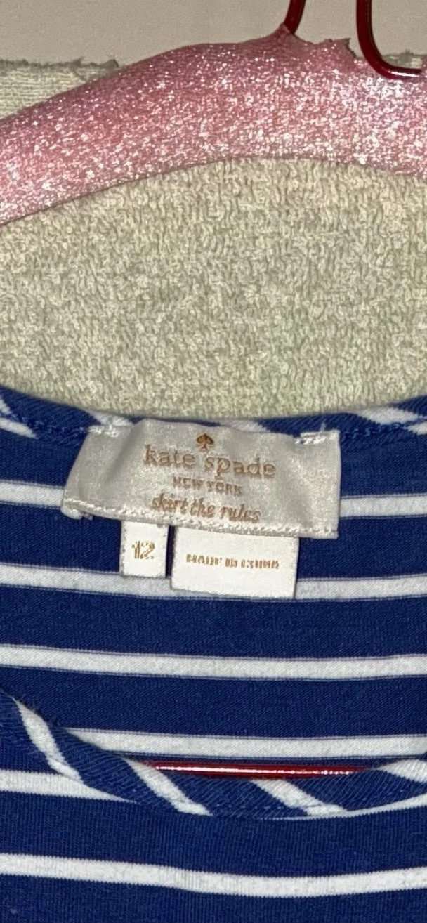 Kate Spade Gonna The Rules Bambina Taglia 12 Vestito 3D Fiori Seersucker Righe Spiaggia