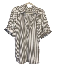 Max Studio Stripe Short Sleeve Blouse, Taupe/Black Framed Stripe, Size: XL