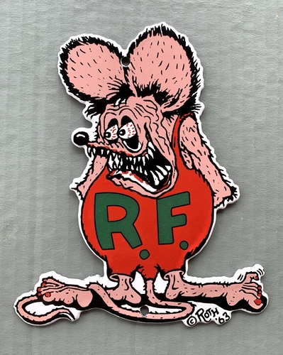 VINTAGE RF RATFINK 8x6.5" MOTOR OIL PETROLEUM PORCELAIN GAS PUMP STATION SIGN