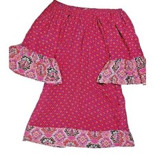 Umgee Womens Top or Off Shoulder Dress sz Small Bell Sleeve Red Paisley Pockets