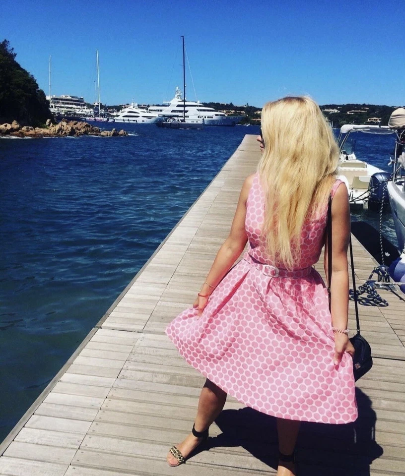 Vestido Retro Nine West Baile de graduación Rosa Blanco Lunares Talla S (4) Foto 2 de 4