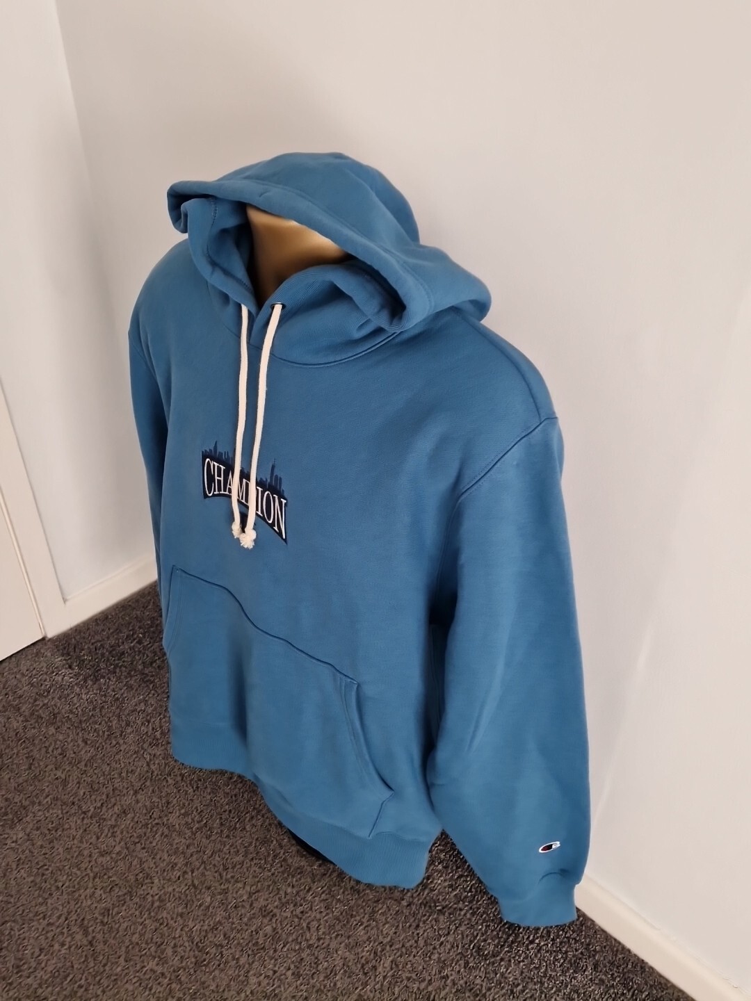 Men's Champion Oversized Blue Hoodie - Medium, Custom Fit, New image 5