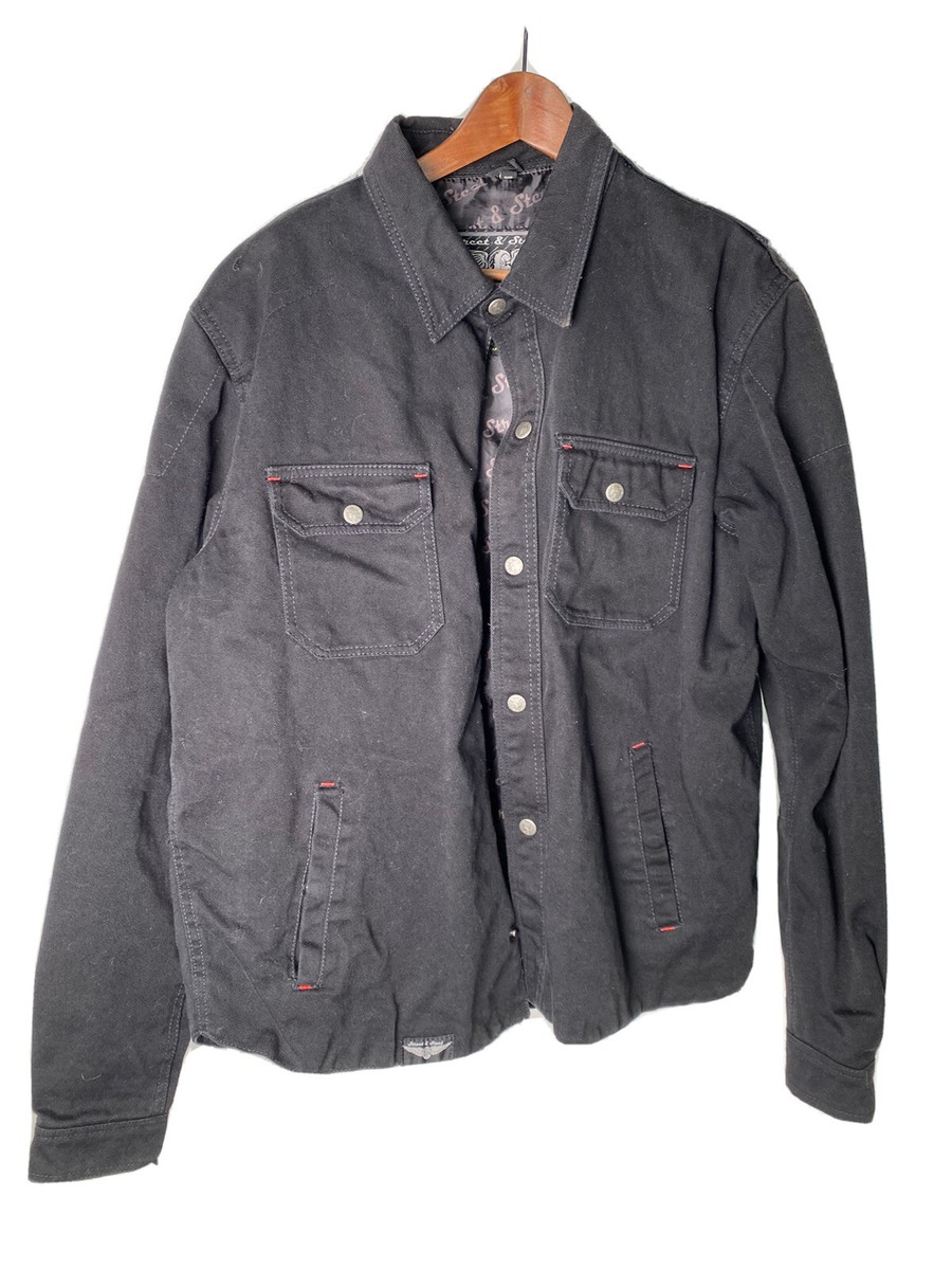 Street Steel Black Denim Button Up Jacket Mens Size Large
