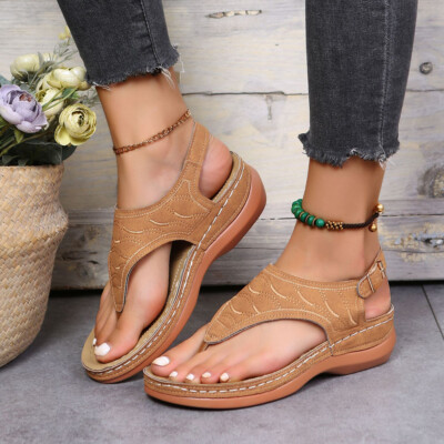 Low-Wedge Women Orthopedic Sandals Casual Flat Shoes Flip Flops Ladies  Anti-Slip | eBay