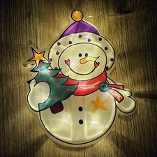 Fensterbild Schneemann LED - Fensterdeko mit Timer - Fenster Silhouette