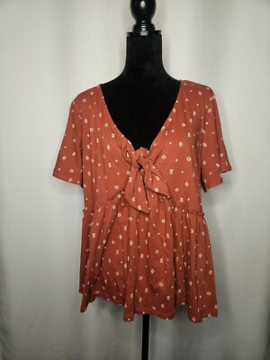 Torrid Jersey V-Neck Relaxed Tie Front Crop Top Terracota Bossa Nova 0 Large 