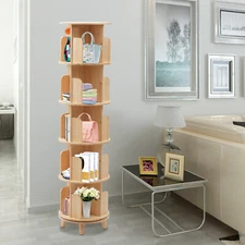 5 Tier 360° Rotating Bookshelf Bookcase Storage Shelf Freestanding Display Rack