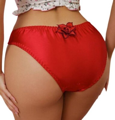 Damen rot romantisch Blumen 3D Rosendetail weich seidig Satin Sissy CD TV