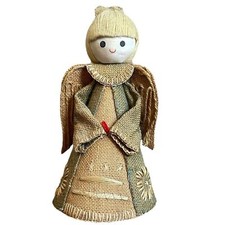 Vintage Christmas Burlap Angel Tree Topper 10” Made in Taiwan Holiday Rustic 
