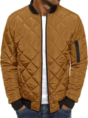 Mens Flight Bomber Quilted Jacket Varsity Jackets Winter Padded Coats Outwear - Picture 1 of 15