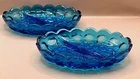 Vintage Pair Of Anchor Hocking Fairfield Blue Glass Divided Relish Trays