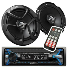 Audiotek Car stereo Bluetooth FM Radio Receiver USB + 2x JVC 6.5" 300W Speakers