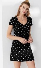 Urban Outfitters Lola Polka Dot Button Down Lined Mini Dress Black White Medium