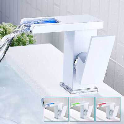 Waterfall LED RGB Bathroom Taps Basin Mono Mixer Bath Tap Single Lever Faucet 