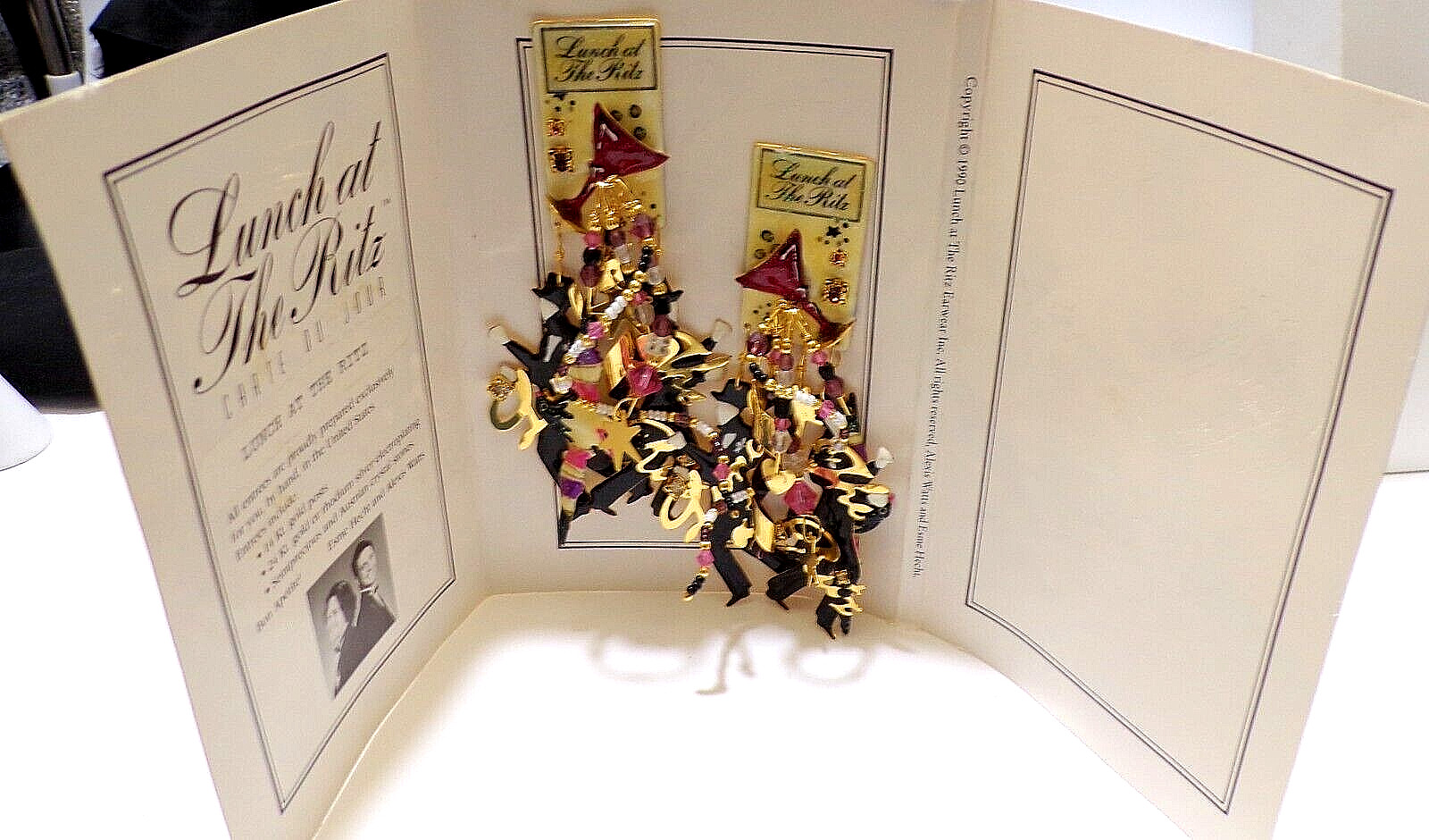 LUNCH At The RITZ "Lunch At The Ritz" CLIP ON 4.75" Long Dangle EARRINGS NOC