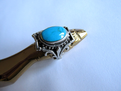 Belle bague en Argent et cabochon pierre Turquoise - 3 poinçons