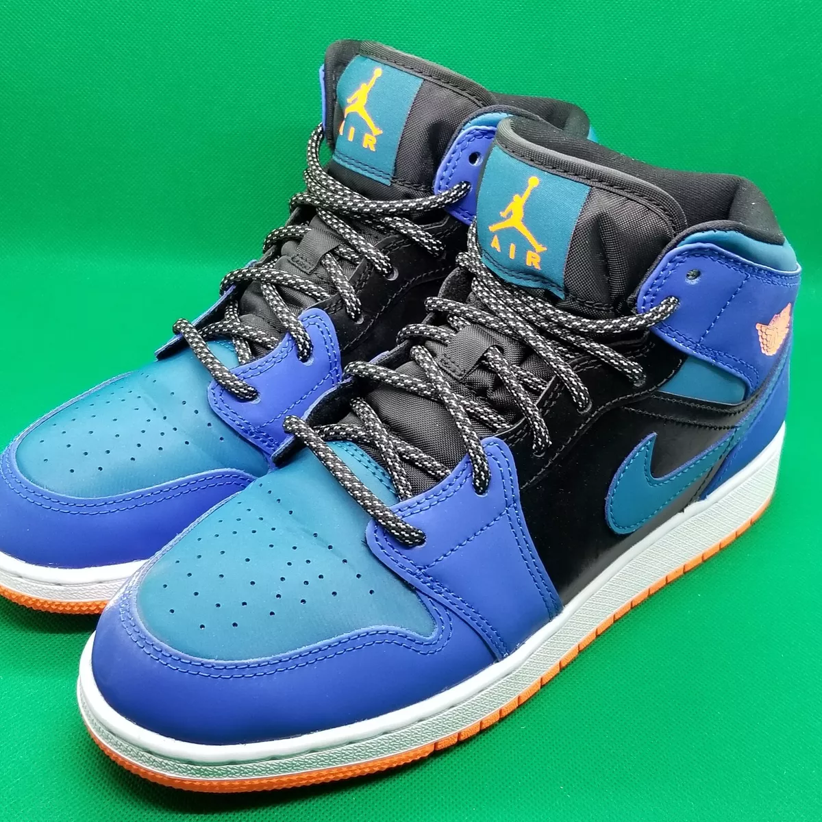 Nike Air Jordan 1 Mid Racer Blue Green Abyss GS 554725 440 Size