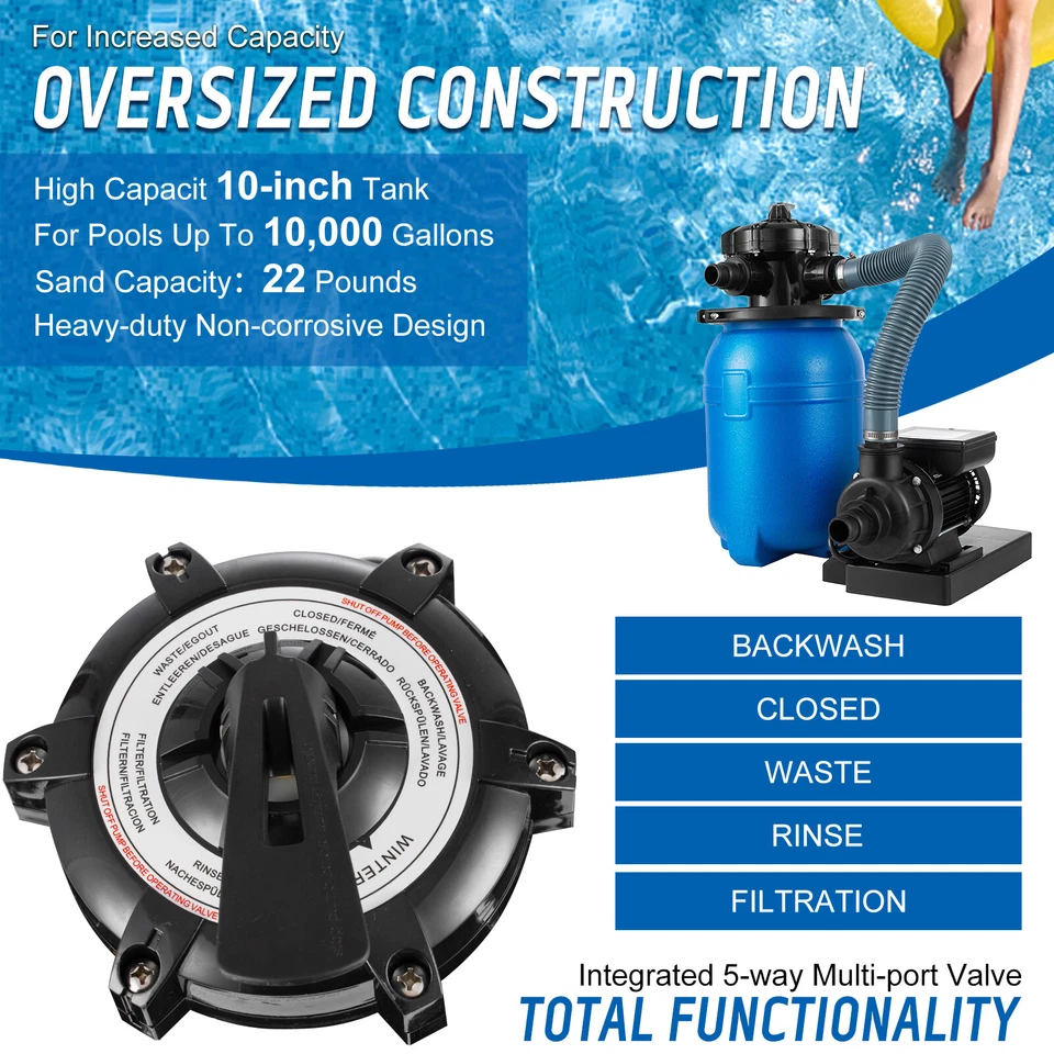 10" Sand Filter System Above Ground 10,000 Gallons Pool with 1/3HP Pump 2640GPH - Image 4 of 4