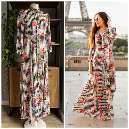 Zara Woman Size M / UK 10 Striped Floral Midi Maxi Shirt Dress VGC Pockets  | eBay