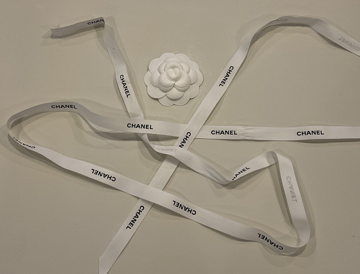 Chanel Ribbon & Camellia White/Black Chanel Lettering 75”x 5/8