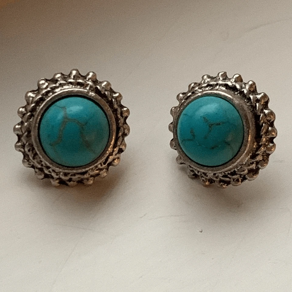 Men’s Western Turquoise Stud Earrings Southwest Indian Style Boho Ethnic Tribal - Image 3 of 4