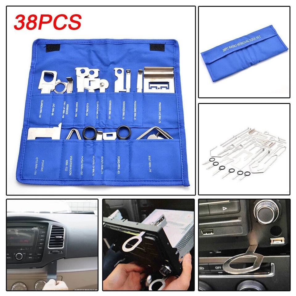 Car Radio Removal Tools Set Vehicle Stereo Head Unit Release Keys 38pc Tool Kit - Image 2 of 4