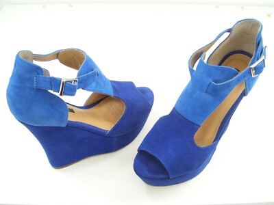 blue dress wedges Judy 1940s Wedges (Blue/Ivory) – American Duchess main image 0