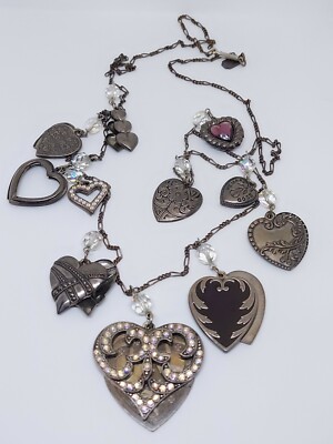 ハンドメイド ジュエリー Pididdly Links NY ペンダント Vintage Kingston N.Y. PIDIDDLY LINKS Heart Charms Rhinestones Long