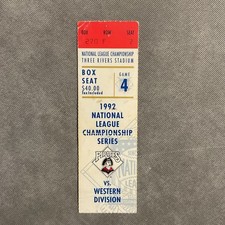 1992 National League Championship Series Game 4 Ticket Braves v Pirates Smoltz