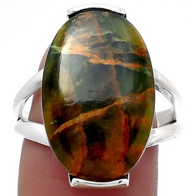 Natürlicher Türkischer Regenwald Chrysokoll 925 Silber Ring Gr.9 Schmuck R-1084
