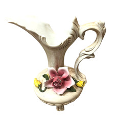 Vintage Ornate Capodimonte Porcelain Italy Floral Vase Pitcher Crown N