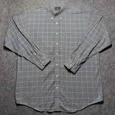 The Shirt Shop Mens Shirt L Black/Blue Checks Long Sleeves Button Down Cotton