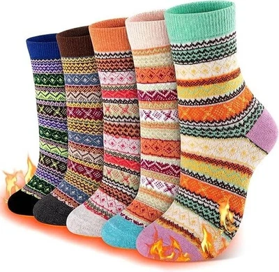 5 Pairs Womens Thick Socks Wool Thermal Warm Knitting Nordic Ladies Socks Winter