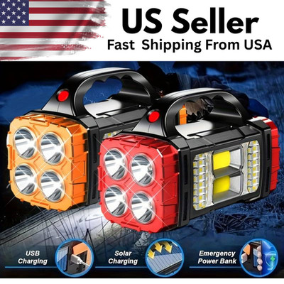 Solar LED Camping Lantern Flashlight USB Rechargeable 4-Mode Light Power Bank