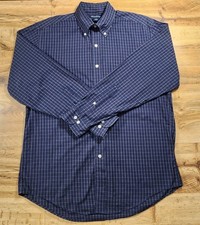 Brooks Brothers Shirt Size M Plaid 100 Cotton Button-up Long Sleeve Navy