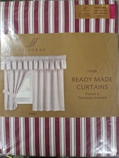 100% Cotton Allegra Kitchen Curtain Set 46" x 48" Dark Red and Cream Stripe