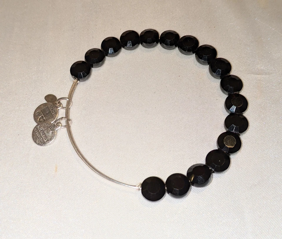ALEX & ANI Luxe Jet Black Glass Beaded Wrap Bangle Bracelet Silver Tone - Image 2 of 4