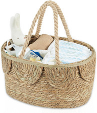 Diaper Caddy Organizer, Portable Natural Wicker Diaper Caddy with Rope Handles