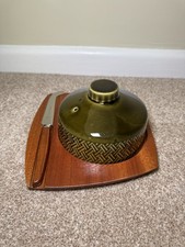Vintage Wyncraft Cheese Dish & Board. Teak With Herringbone Design 