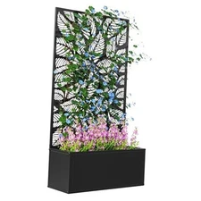  Metal Raised Garden Bed with Trellis for Climbing Small Leaves Cut-Outs