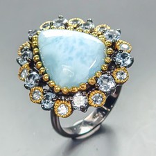 Unique ring 12 ct+ Natural Larimar Ring 925 Sterling Silver Size 8 /R454071