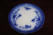 Antique LaBelle Flow Blue Large Charger Wheeling Pottery-Gold Trim 14.5 inches