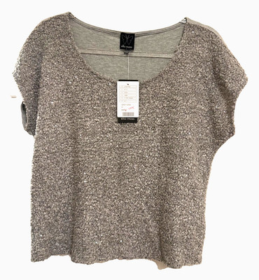Ella Moss Small Womens Silver Gray Knit Top Front side with Sequins Short Sleeve