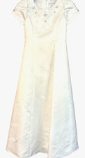 Girls 10 Formal Ivory Satin Wedding Flower Girl Beaded Crystals Long Dress Gown