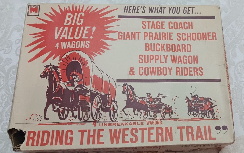 MPC’s Vintage “ Riding The Western Trail” Four Wagon Set, NIB