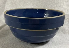 8” USA Blue Antique primitive mixing bowl Bee Hive Ribbed Stoneware